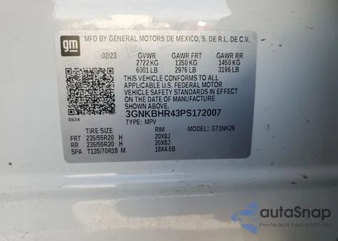 2023 Chevrolet Blazer 2Lt из США, поврежденный, VIN 3GNKBHR43PS172007